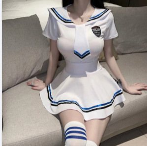 Domoira Sexy Lingerie Set for Women – Innocent JK Sailor Style Costume with Maid & Cosplay Bedroom Outfit F612 - Sailor uniform set + school socks