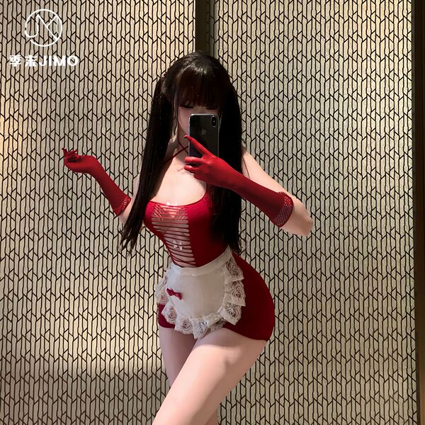 Seasonal lingerie set - tear-away sheer maid costume with open-crotch design for playful intimacy