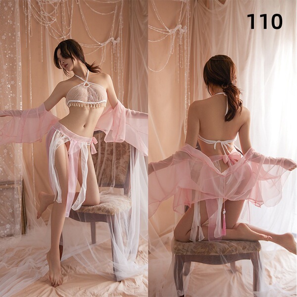 Secret temptation lingerie set featuring sheer mesh tights, perfect for maid, nurse, flight attendant, or student costume out...