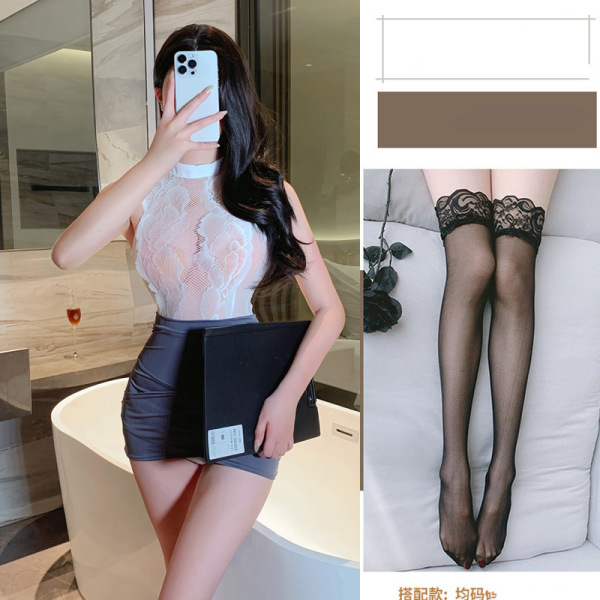 Pure & Seductive Lingerie Set - Modest Yet Sexy Secretary Skirt Outfit, No-Remove Cosplay Sleepwear - Secretary + Black Stockings