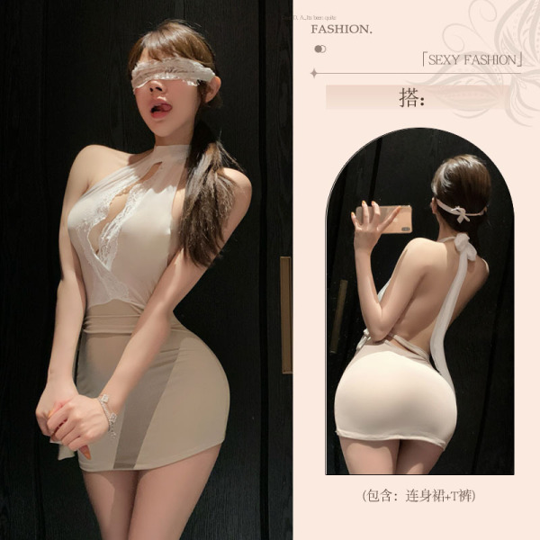 Pure & Seductive Lingerie Set - Sexy Secretary Style Outfit for Women, Elegant & Alluring Intimate Wear - Secretary [Dress + T-shirt + White Open Crotch Socks]