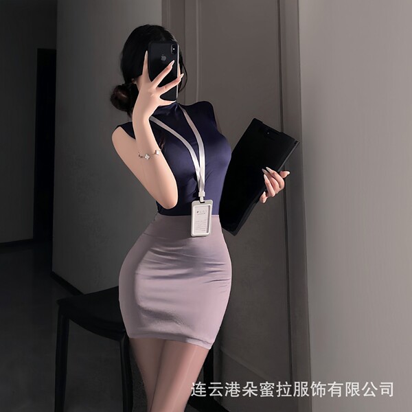 Domeilado Sexy Sheer Lace Bunny Girl Apron Costume - Seductive Role Play Outfit with Underwire Bra - Secretary - Purple-gray style + matching socks