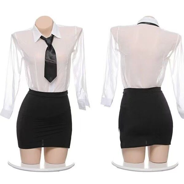 Women's Sexy Secretary OL Uniform Set - Tight-Fit Pencil Skirt & Matching Sleepwear for Teachers & Office Professionals - Secretary Outfit [Top + Skirt + Tie + T-shirt]