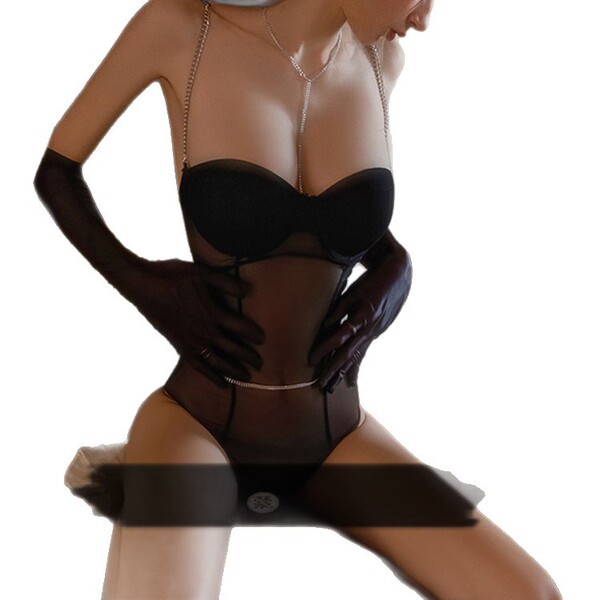 Seductive bedroom lingerie set - provocative temptation sleepwear & date night outfit for women, featuring elegant black desi...