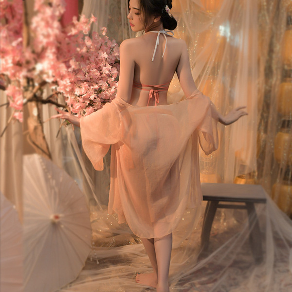 Seductive chinese-inspired lingerie set featuring hanfu-style design, perfect for sexy sleepwear and belly dance costumes.