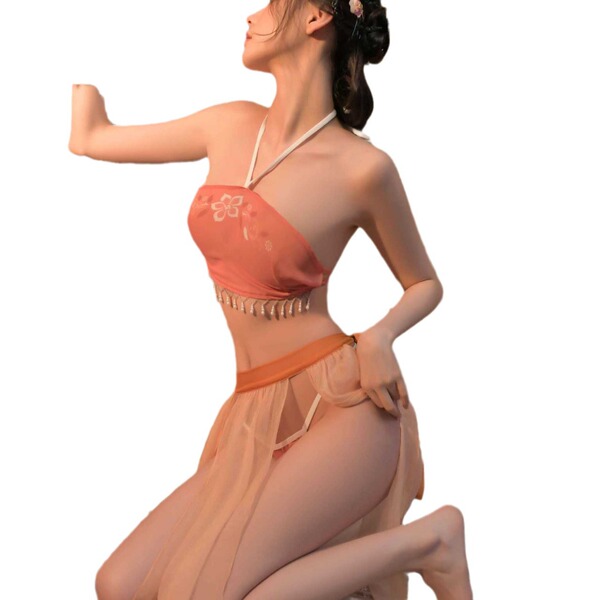 Seductive chinese-inspired lingerie set featuring hanfu-style design, perfect for sexy sleepwear and belly dance outfits.