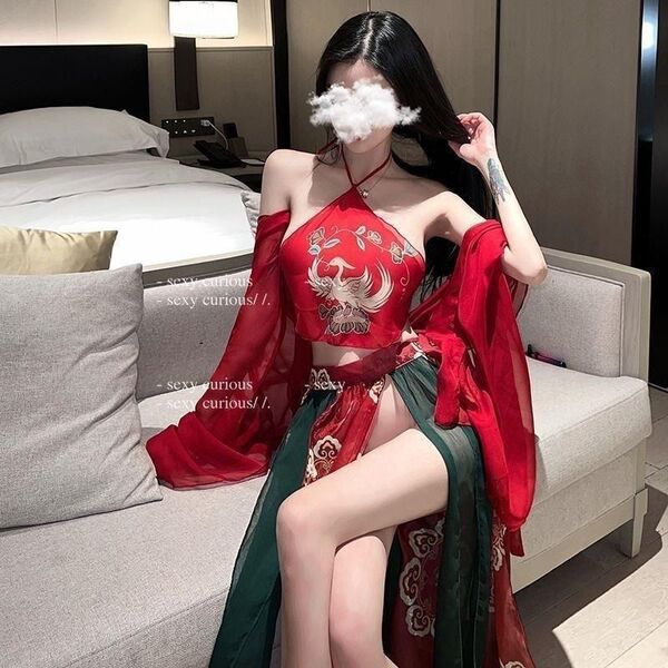 Seductive hanfu lingerie set - sexy qipao costume for women, ethereal fantasy nightwear with curious design, perfect for bedr...
