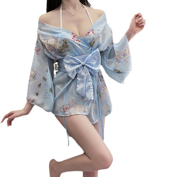 Seductive kimono-style lingerie set featuring delicate floral patterns, elegant bow tie design, perfect for intimate moments ...