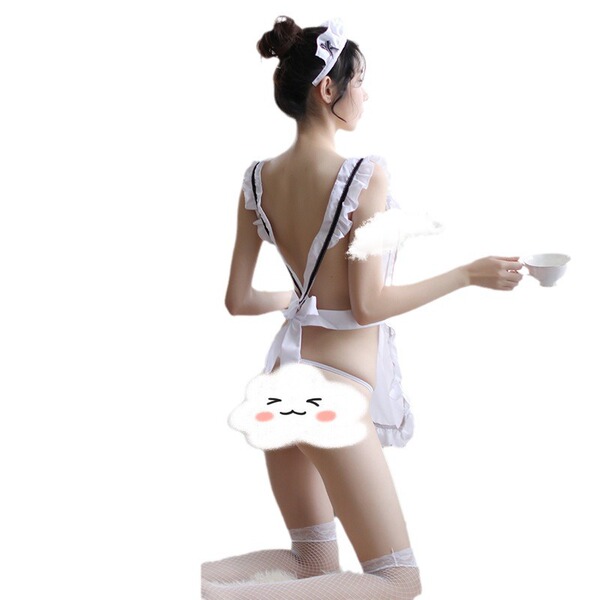 Seductive lace sheer chemise with sexy backless halter design, provocative lingerie sleepwear outfit.