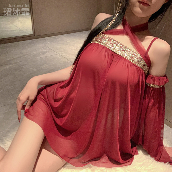 Seductive lace sleepwear set - sheer mesh bodice, chinese-inspired yin-yang lingerie with open-crotch design