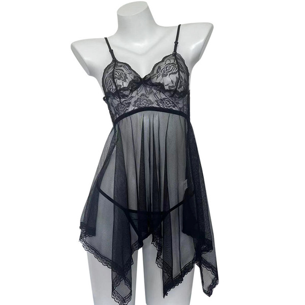 Seductive maid costume set - lace & mesh sleepwear for women, no-remove erotic lingerie outfit
