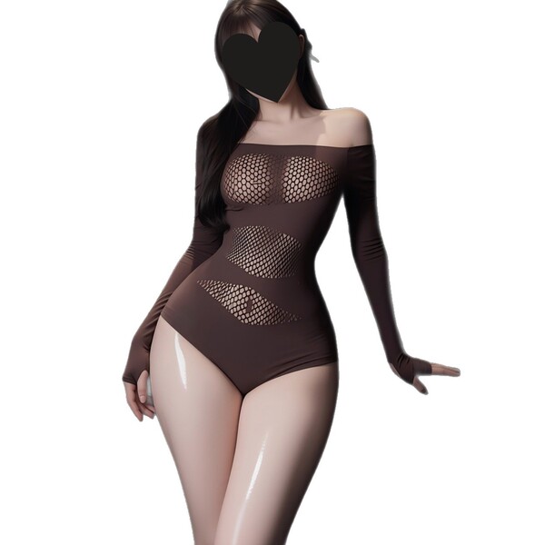 Seductive plus size lace mesh lingerie set with sheer see-through bra and panty, featuring off-shoulder design for women.