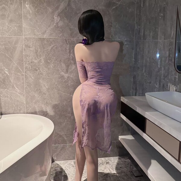 Seductive purple sensual lingerie set, modest yet alluring design perfect for date night and bedroom wear.