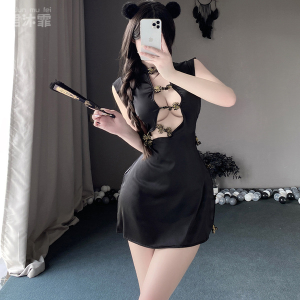 Seductive qipao-style lingerie sleepwear for women – high-slit, no-remove erotic nightwear, pure & tempting design