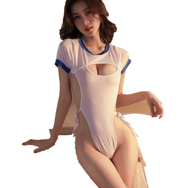 Seductive role-play lingerie set featuring an open-crotch design, stylish and provocative costume for adults.