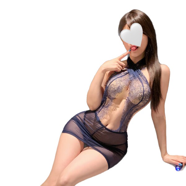 Woman wearing a seductive secretarial lingerie set with lace details and sheer fabric, designed for easy on/off.