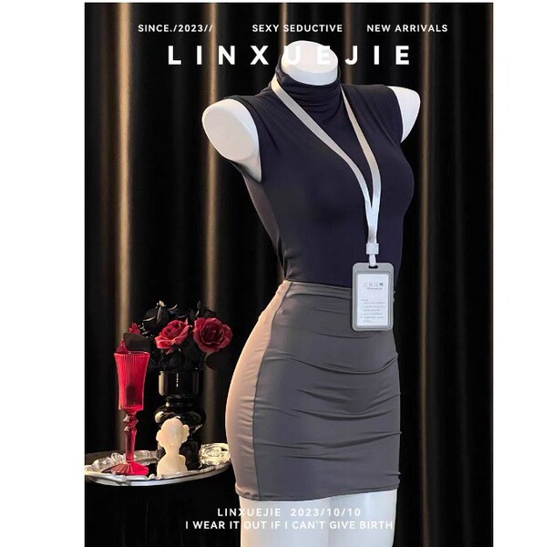 Seductive secretarial skirt set - airline stewardess costume, removable sexy lingerie outfit for women displayed on a mannequ...