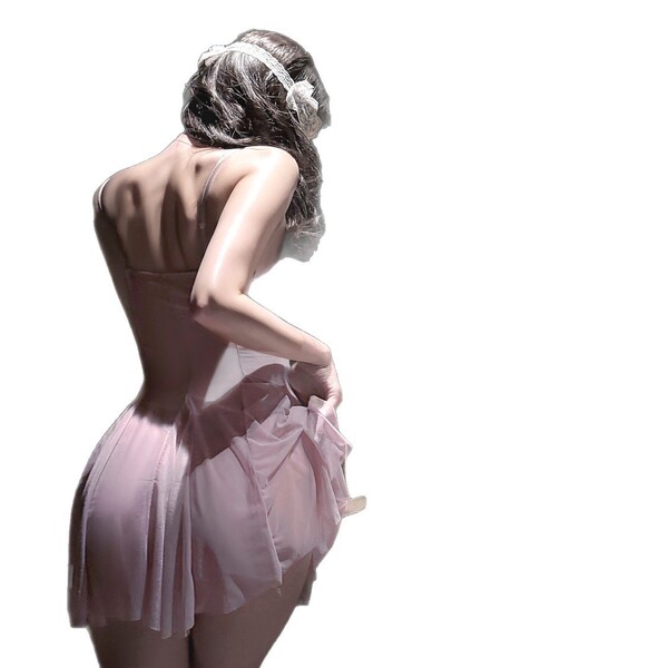 Woman in a seductive sheer lace sleep dress with underwire support, showcasing elegant and sexy wife-inspired nightwear.