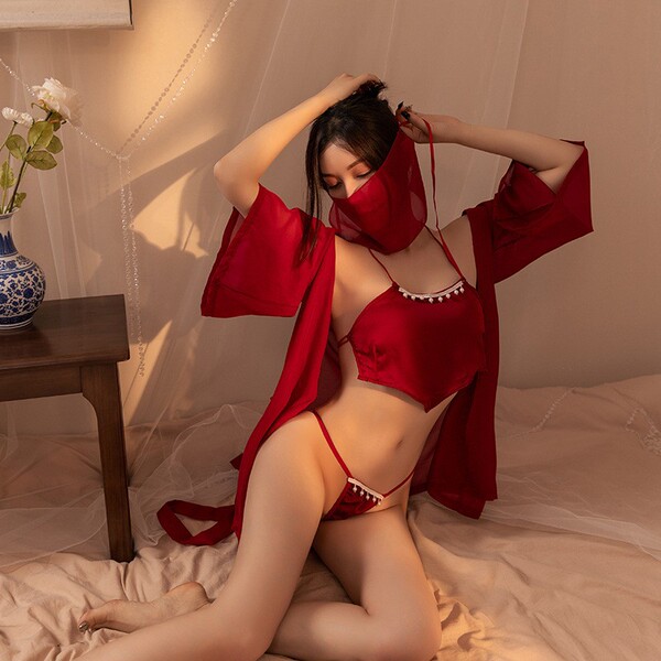 Sensual hanfu lingerie set - plus size ancient chinese style with busty bodice and matching skirt, erotic palace-inspired out...