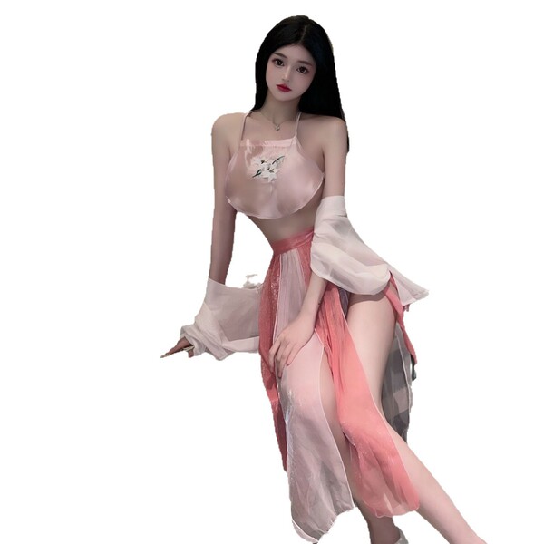 Sensual hanfu lingerie set - vintage chinese silk sleepwear with embroidery, provocative qipao-inspired nightwear