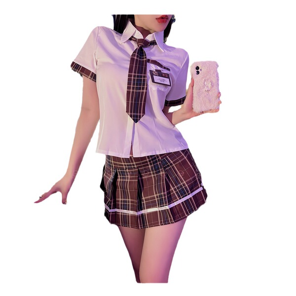 Sensual jk lingerie set featuring a japanese schoolgirl style with a pleated skirt, perfect for roleplay costumes.