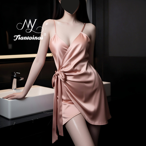 Sensual lace sleepwear featuring sheer mesh halter design, adjustable ties, and elegant cutouts, perfect for women seeking lu...