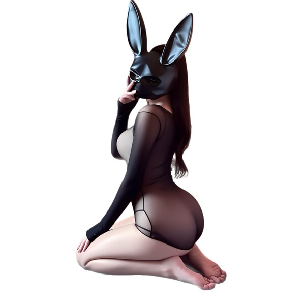 Sexy bunny mask bodysuit with sheer mesh design, open-crotch style, lace thong detail for women.