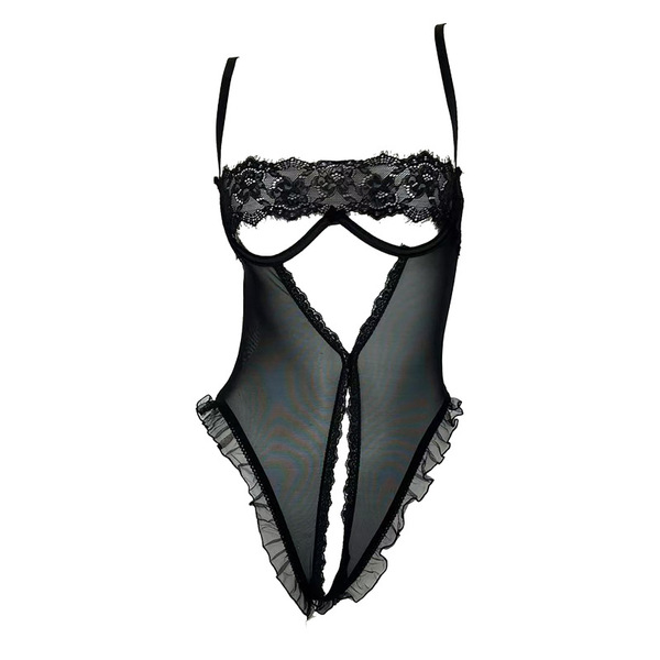 Sensual sheer lace bodysuit featuring open-crotch design, perfect for pure temptation. ideal erotic lingerie set.