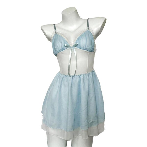 Sensual sheer lace slip dress with delicate lace trimmings, perfect for women seeking pure allure and tempting nightwear.