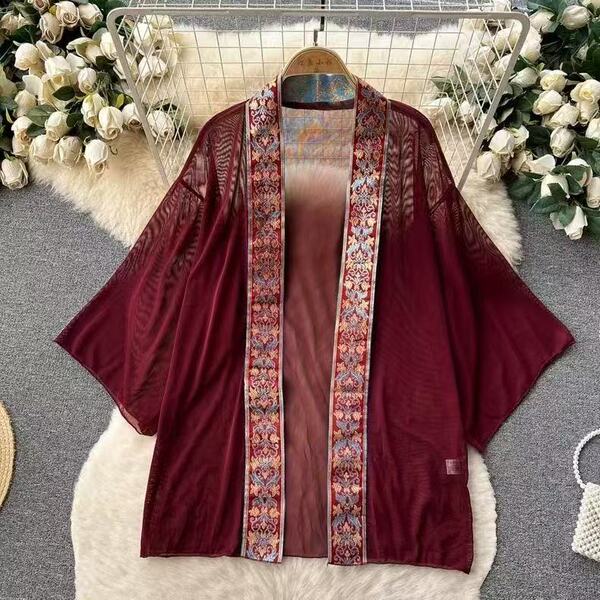 Sensual sheer lingerie sleep gown with vintage chinese style hanfu design, featuring intricate floral patterns and flowing fa...