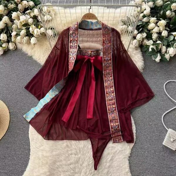 Sensual sheer lingerie sleep gown with vintage chinese style hanfu costume set for women, featuring intricate embroidery and ...