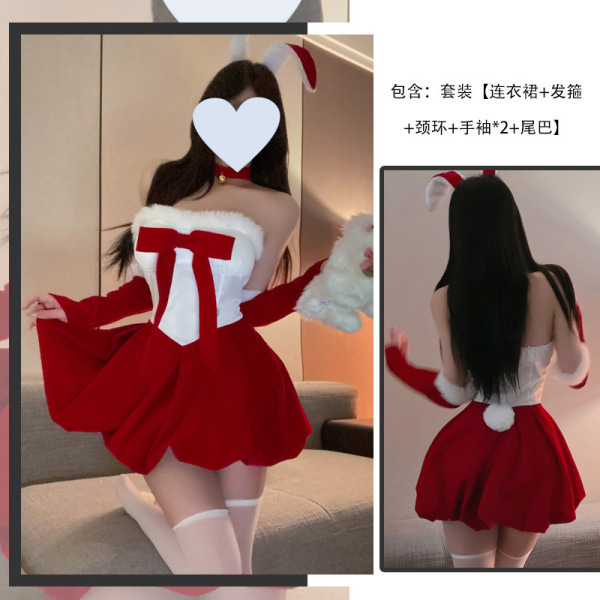 QQNY Christmas Sexy Bunny Girl Dress Costume Set - Pure & Tempting Role Play Lingerie Outfit - Set