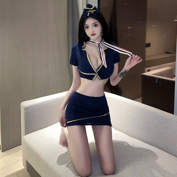 Sexy airline stewardess costume set featuring a seductive skirt and top outfit, perfect for nightclub wear, cosplay, and part...