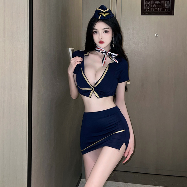 Sexy airline stewardess costume set featuring a seductive skirt and top outfit, perfect for nightclub wear, cosplay, and part...