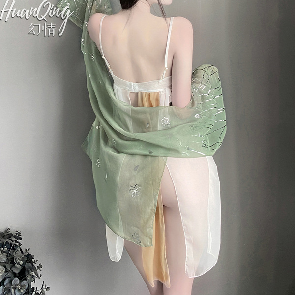 Sexy ancient chinese costume lingerie set - sheer hanfu-inspired bedroom outfit, no-remove erotic costume