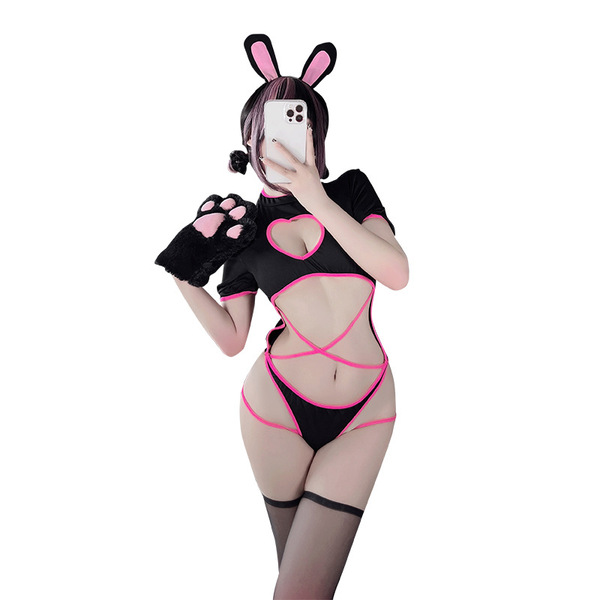 Sexy bunny cat girl costume set - transparent lingerie outfit for women, playful & alluring adult costume