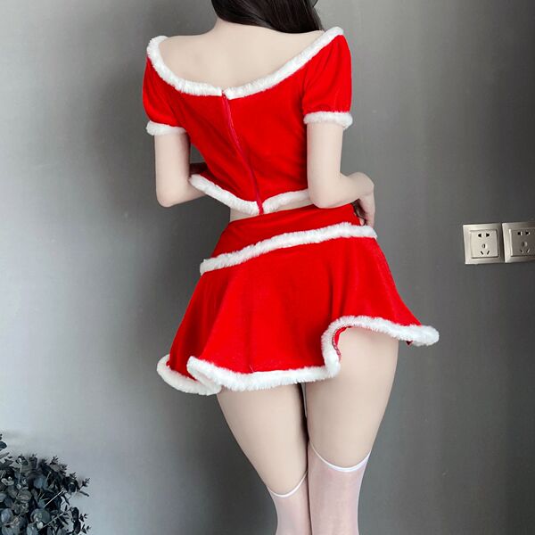 Sexy bunny girl christmas outfit - red velvet lingerie set with white trim for holiday party & new years eve