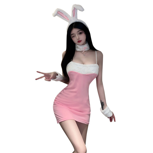 Sexy bunny girl costume set - christmas role play outfit, featuring a tight mini dress with bunny ears and matching accessori...