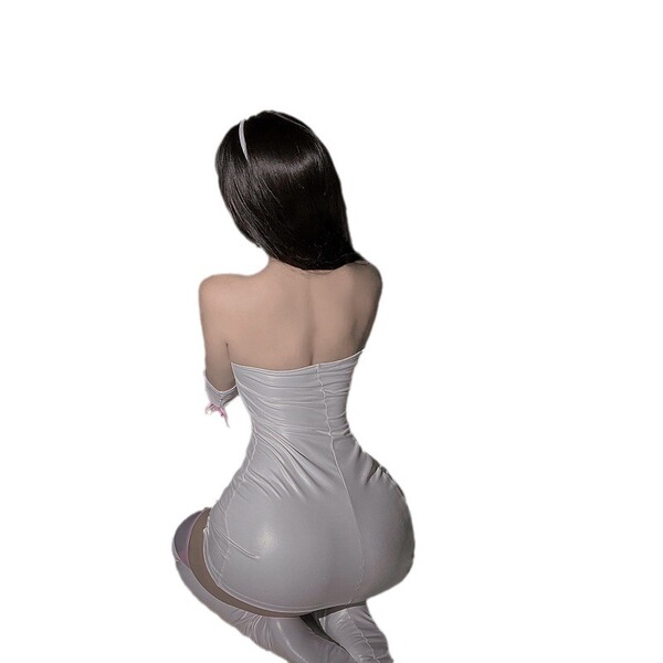 Sexy bunny girl lingerie set - pu bodycon mesh cut-out outfit, seductive no-remove costume for adults