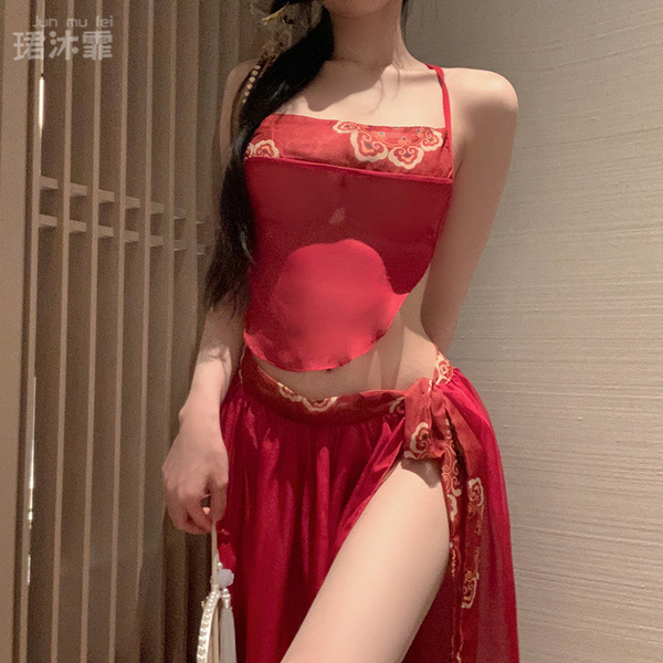 Sexy chinese-style lingerie set - sheer hanfu doudou outfit, pure & tempting sleepwear for small bust