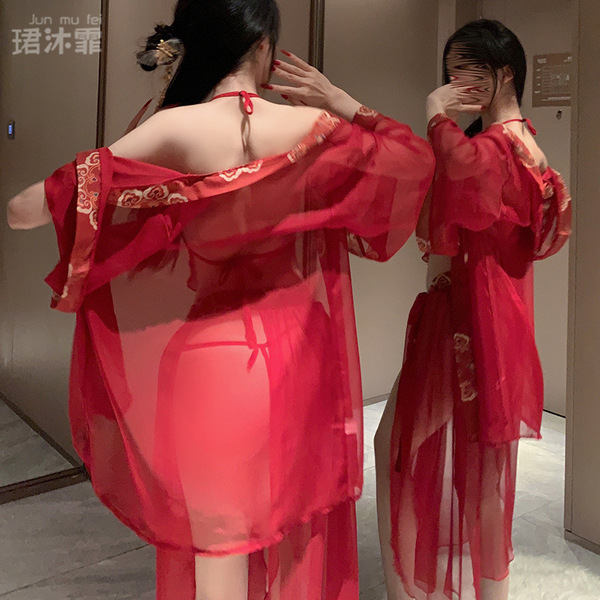 Sexy chinese-style lingerie set - sheer hanfu doudou outfit, pure & tempting sleepwear for small bust