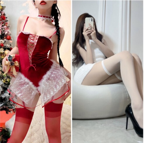 Sexy christmas bunny costume for women - festive new year cosplay outfit & lingerie set featuring red and white design with l...