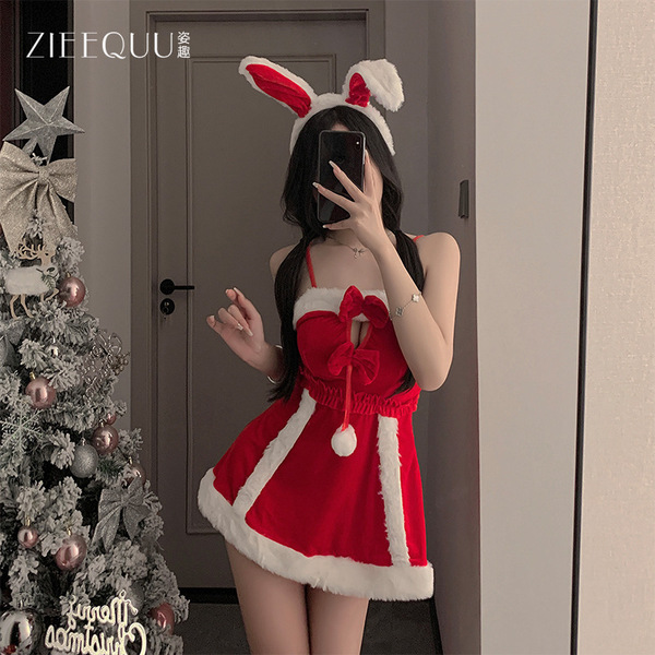 Sexy christmas bunny girl costume set - festive erotic lingerie outfit for new years eve & holiday parties, featuring a festi...
