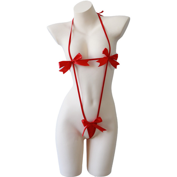 Sexy christmas lace bodysuit with bow tie straps - naughty & nice holiday costume for new years eve