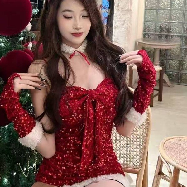 Sexy christmas lingerie dress - tight bodycon holiday outfit, naughty & cute festive costume for new year