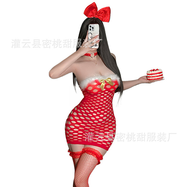 Sexy christmas mesh bodycon dress - red lace cut-out holiday party outfit for women