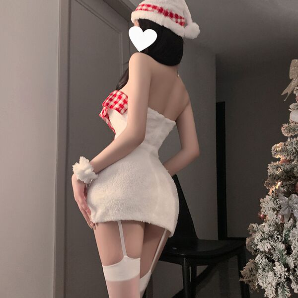Sexy christmas one-shoulder bodysuit dress - flirty velvet holiday party outfit for new years eve, featuring festive santa ha...