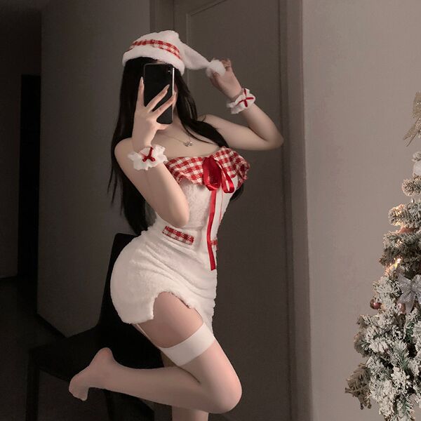 Sexy christmas one-shoulder bodysuit dress - flirty velvet holiday party outfit for new years eve, featuring festive red acce...