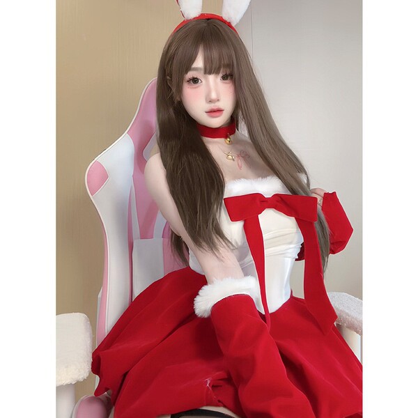 Sexy christmas sweet-spicy bralette set with red santa hat & bow neckline lingerie outfit