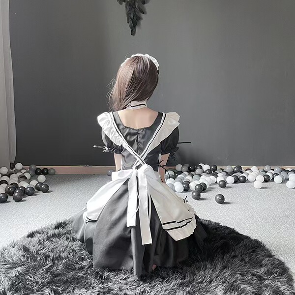 Sexy cute maid apron costume set - playful busty-looking role play outfit for small bust women, trendy home wear